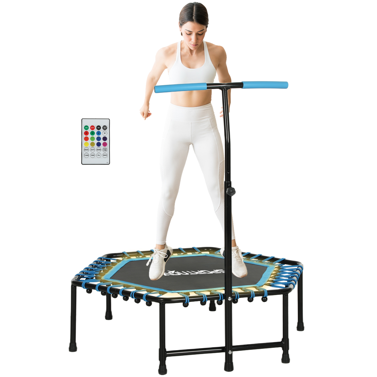 SPORTNOW 45" Fitness Trampoline with Adjustable Handle, LED Lights