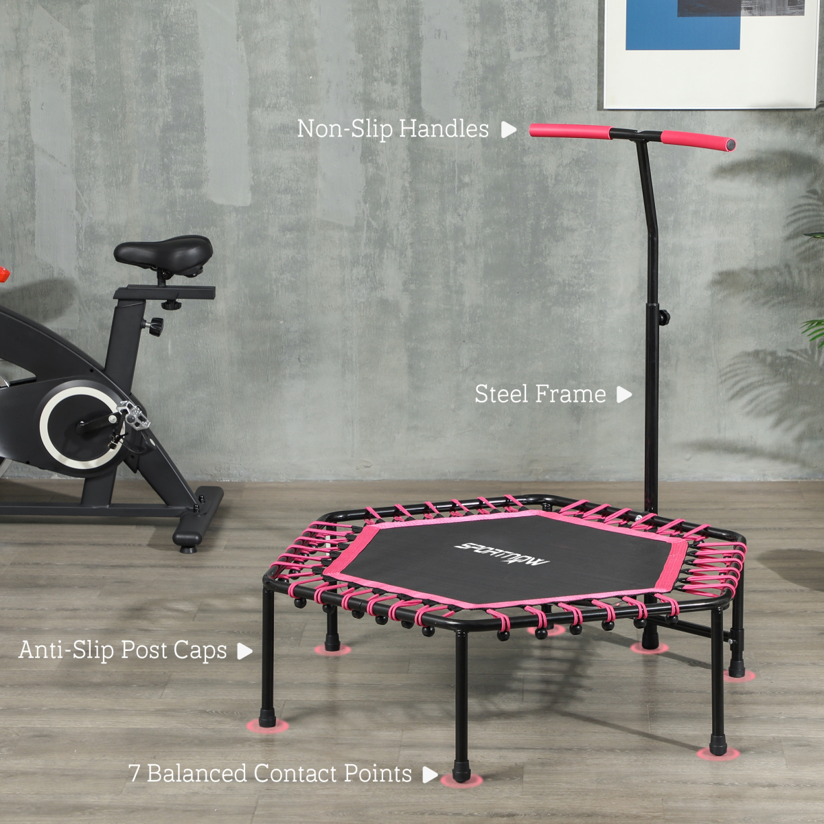 SPORTNOW 45" Fitness Trampoline with Adjustable Handle, LED Lights