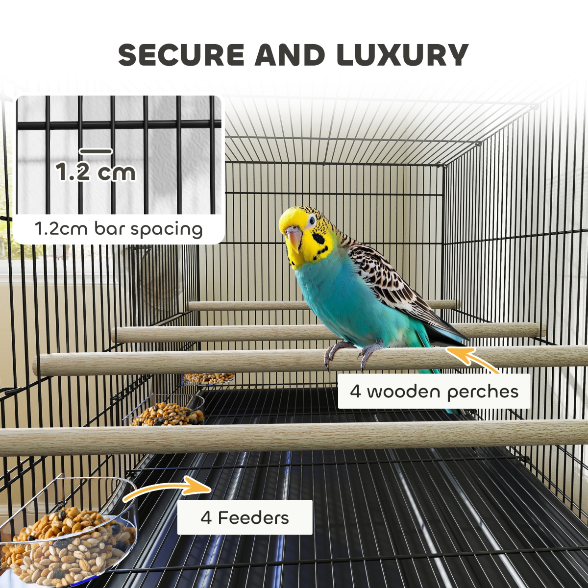 PawHut Bird Cage with Divider, 4 Wooden Perches, Slide Out Tray