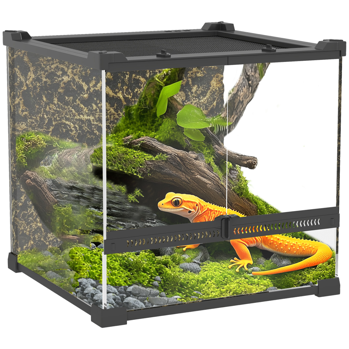PawHut 10L Glass Terrarium, Reptile Vivarium with Stone Background