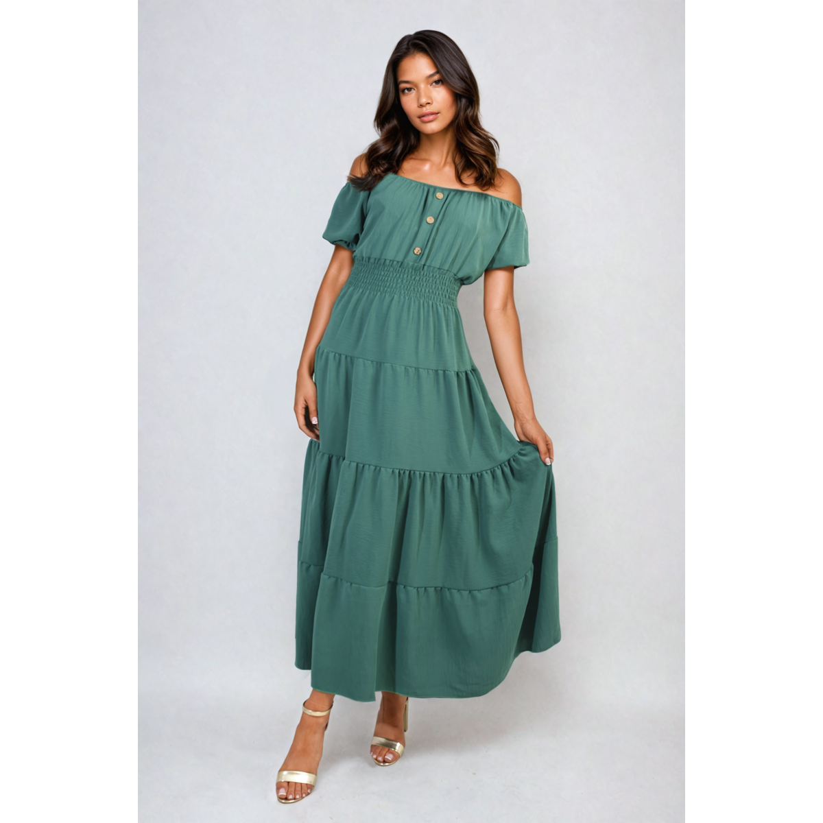 Smocked Waist Tiered Midi Dress