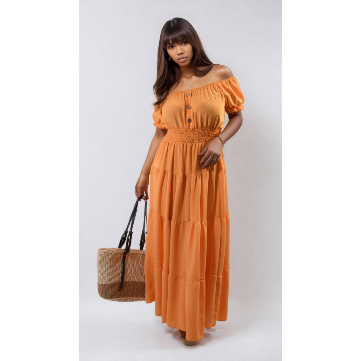 Smocked Waist Tiered Midi Dress