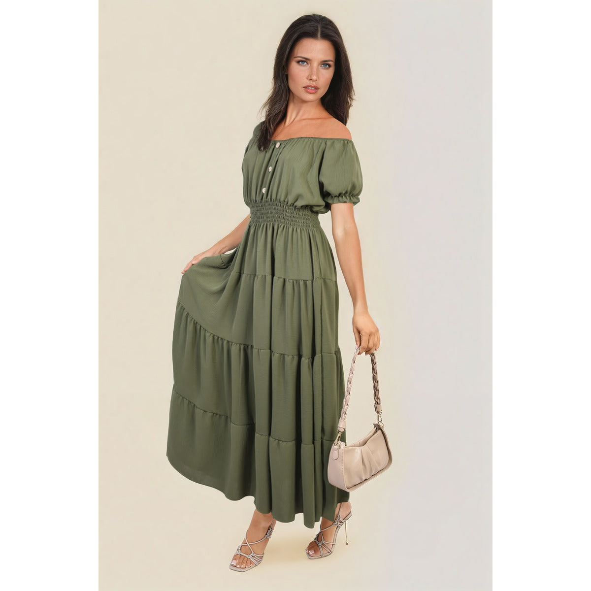 Smocked Waist Tiered Midi Dress