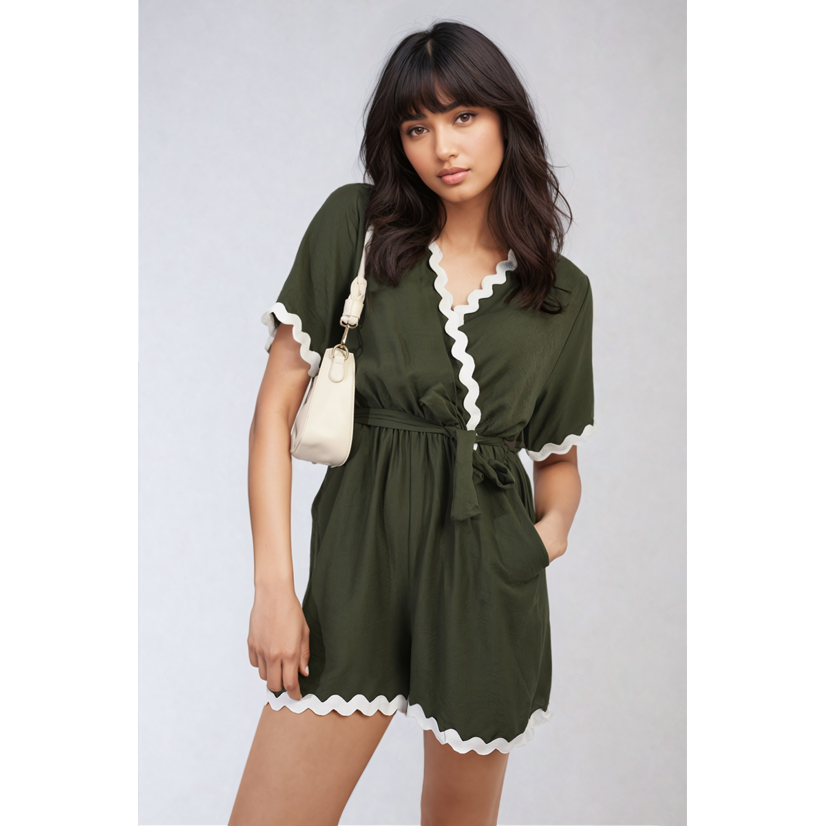Scalloped Trim Wrap Over Playsuit