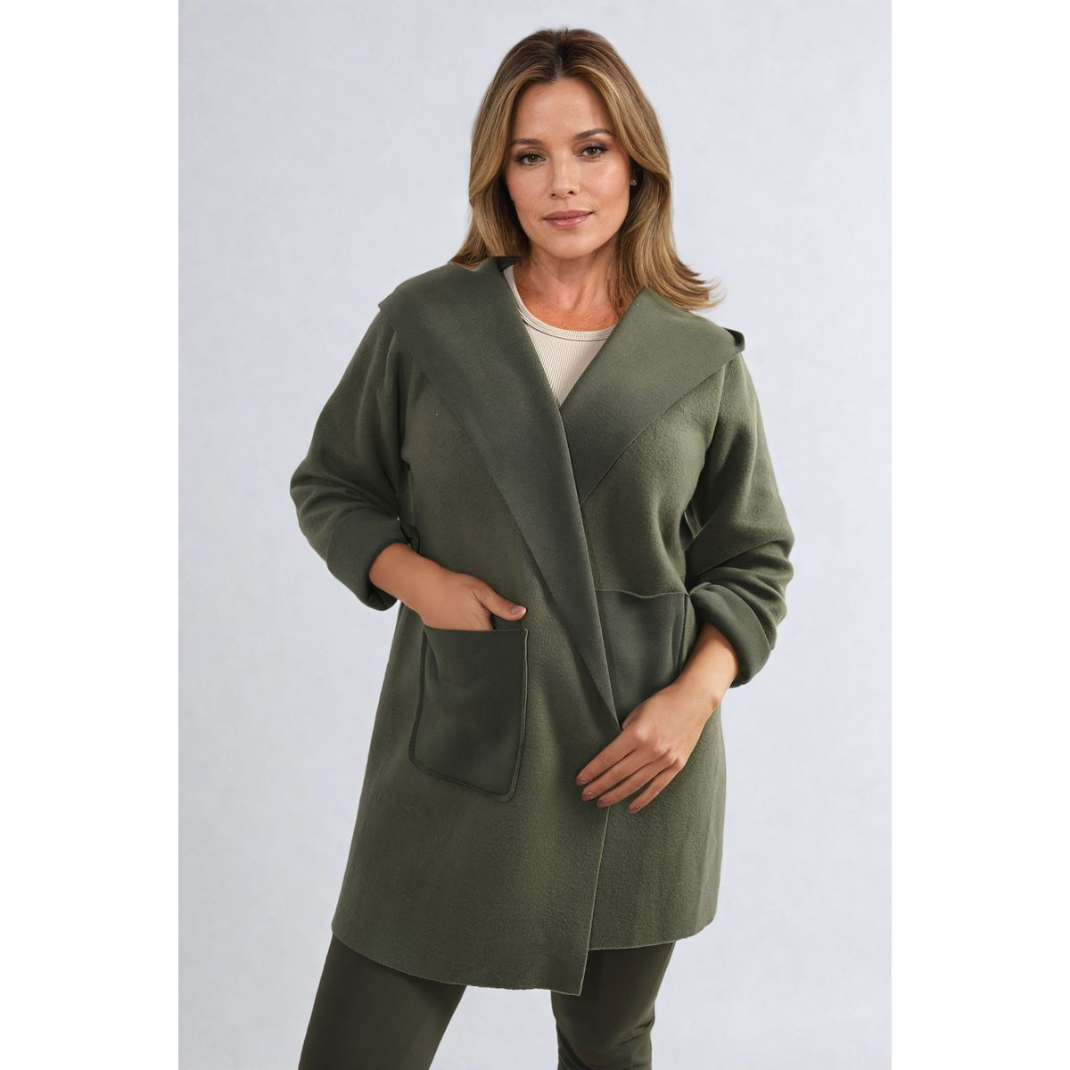 Open Front Folded Sleeve Jacket with Pockets