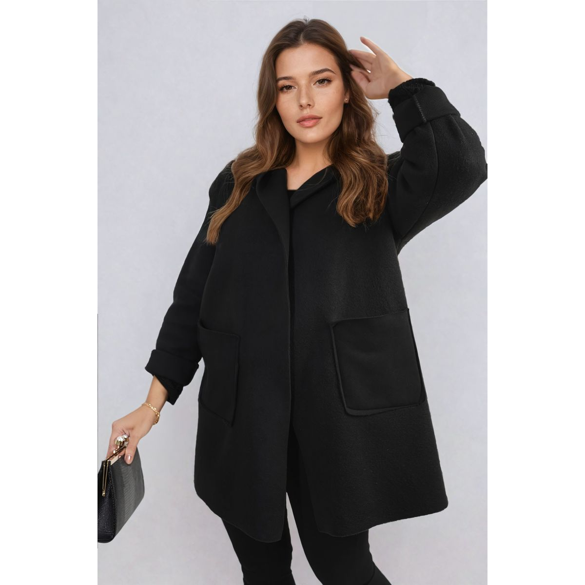 Open Front Folded Sleeve Jacket with Pockets