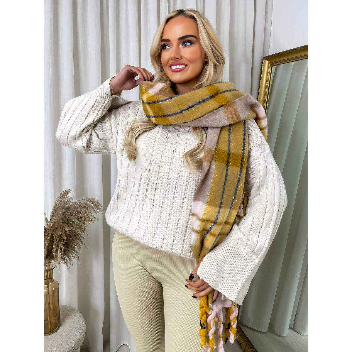 Long Chunky Scarf with Thick Twist Braid Tassel