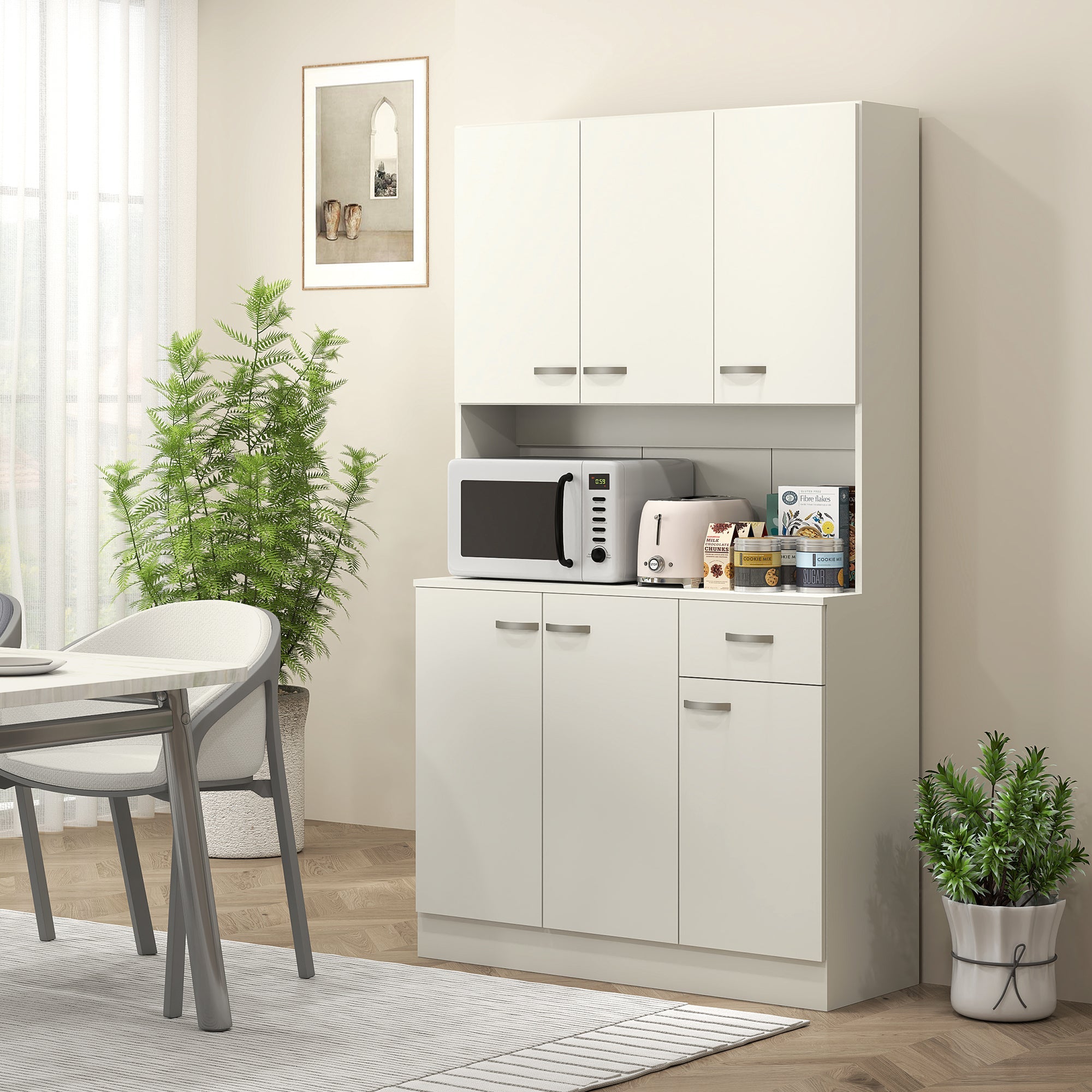 HOMCOM Freestanding Kitchen Cupboard, Storage Cabinet with Doors Cream White