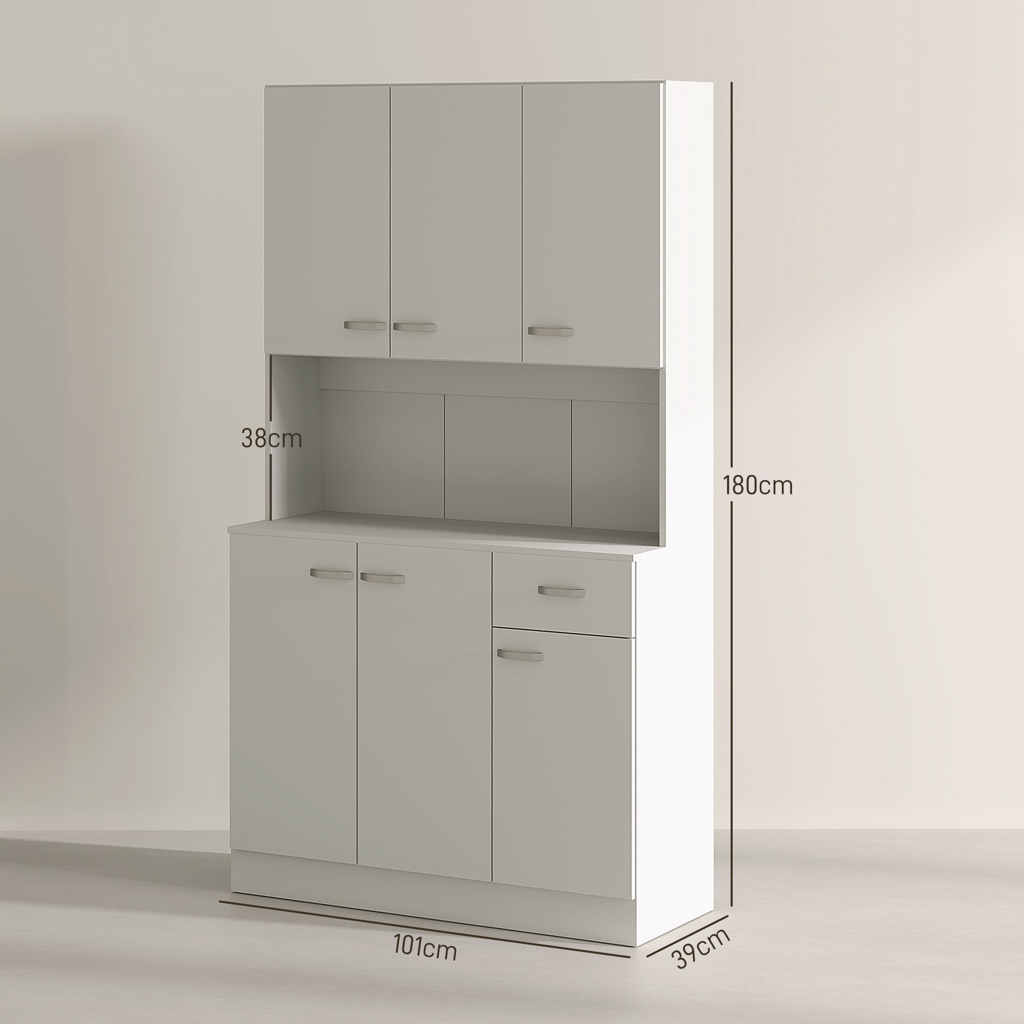 HOMCOM Freestanding Kitchen Cupboard, Storage Cabinet with Doors Cream White
