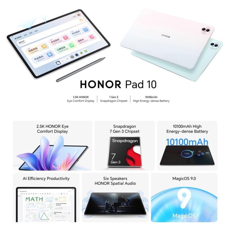 Honor Pad 10 WiFi Tablet PC, 12.1 inch 8GB+256GB MagicOS 9.0 Qualcomm Snapdragon 7 Gen3 Octa Core, 8GB+256GB