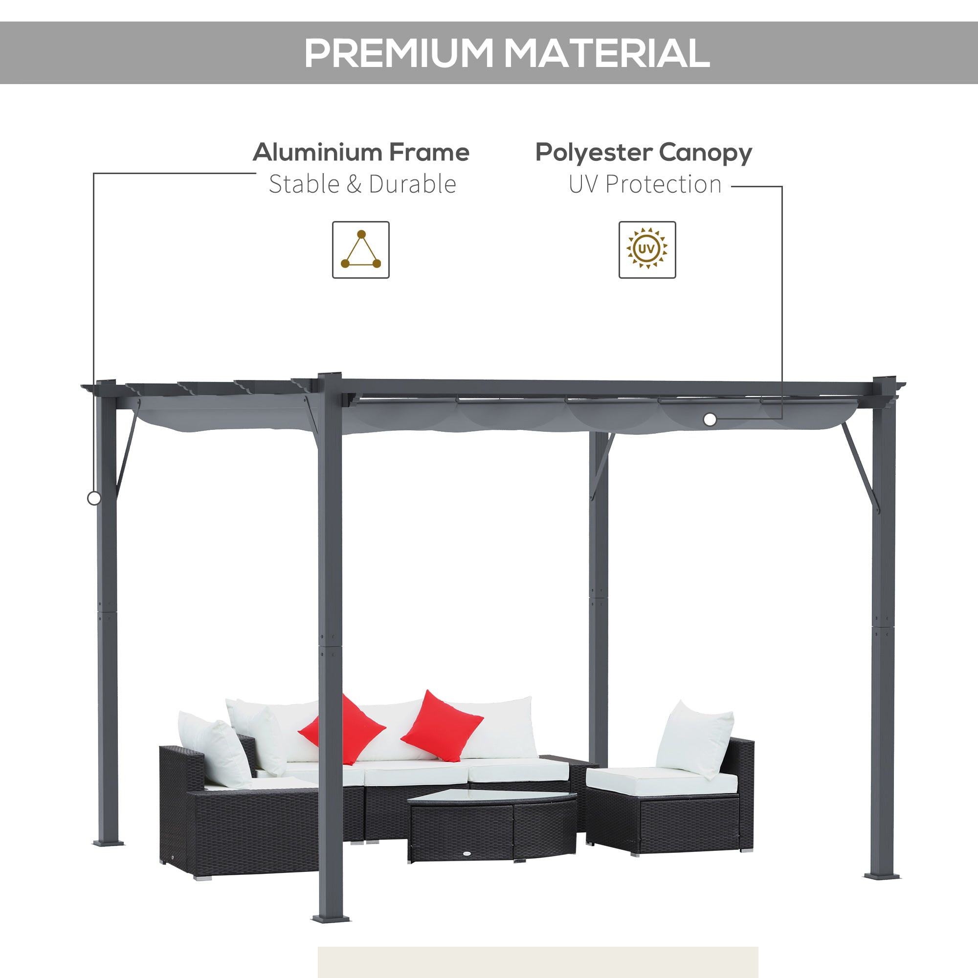Outsunny 3x3(m) Pergola Gazebo Sun Shade Shelter Aluminium Garden Canopy, Grey