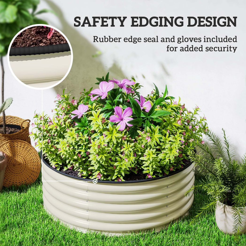 Outsunny Galvanised Planter with Gloves, 120 x 120 x 43cm