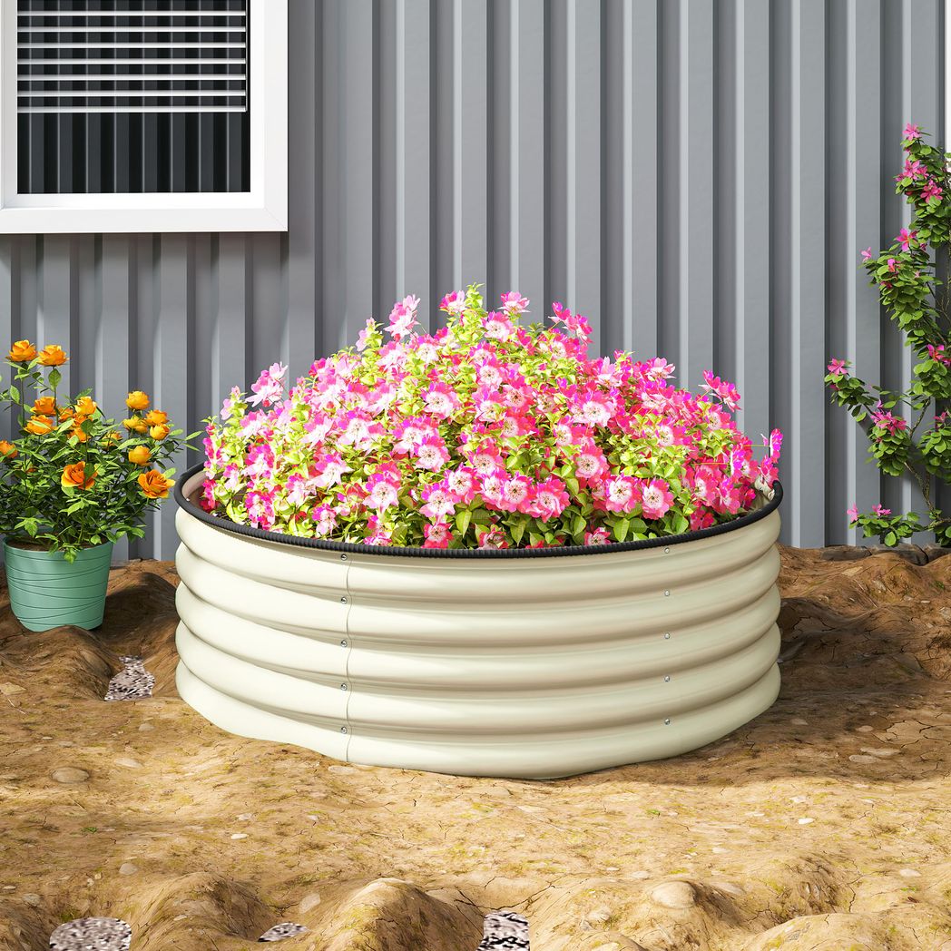 Outsunny Galvanised Planter with Gloves, 120 x 120 x 43cm
