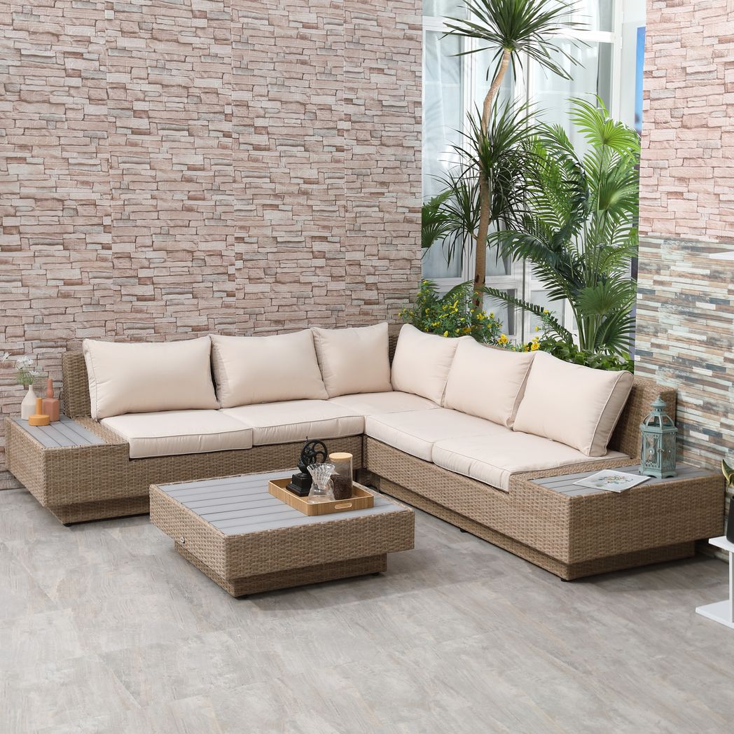 4Pcs Rattan Sofa Garden Set Coffee Table Chairs Loveseat Outdoor w/ Cushion