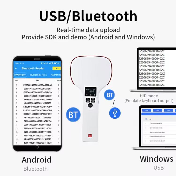 Long Range RFID UHF Portable Handheld Bluetooth Reader, Style: Standard + 2D Head