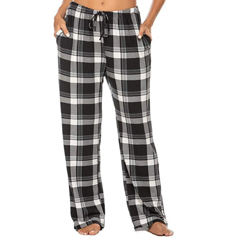 Women's Stretch Plaid Casual Pants With Pockets