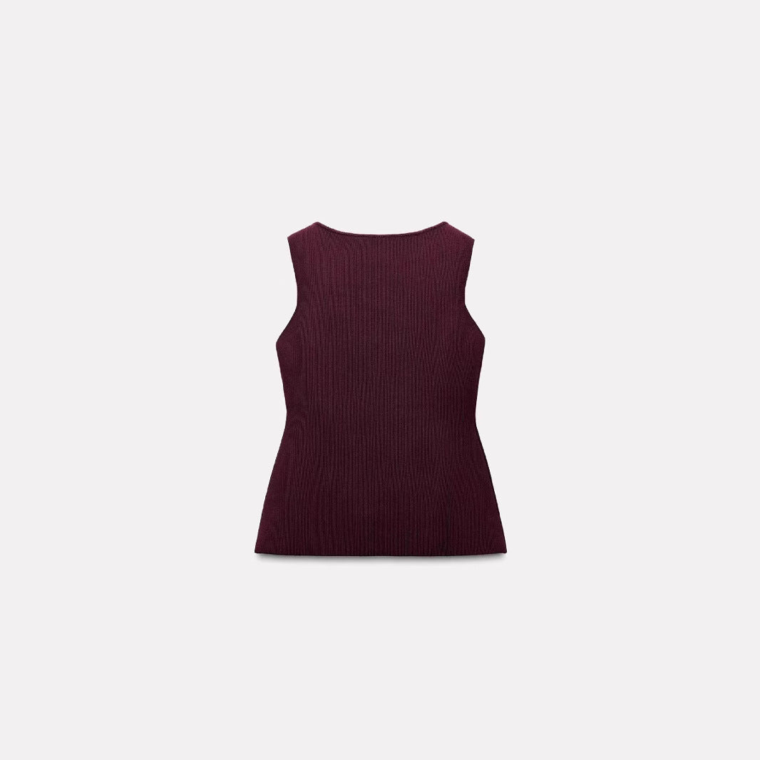 Fashion Plain Gold Button Sweater Vest