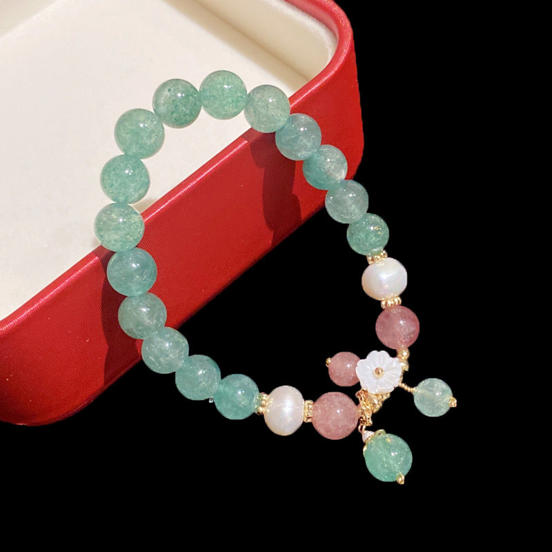 Female Forest Green Strawberry Crystal Bracelet