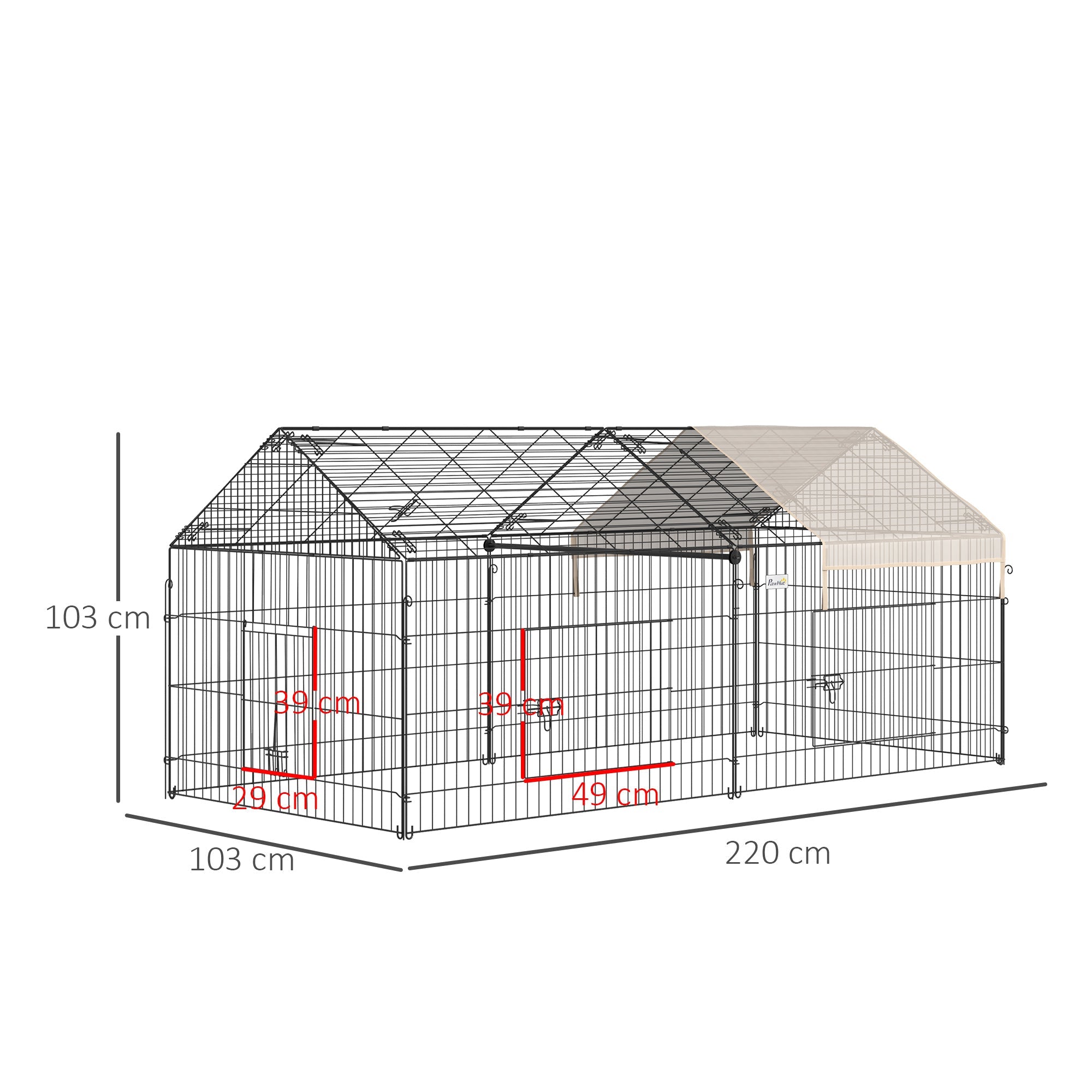 PawHut Chicken Run Coop with Cover, Outdoor Poultry Shade Cage, Beige