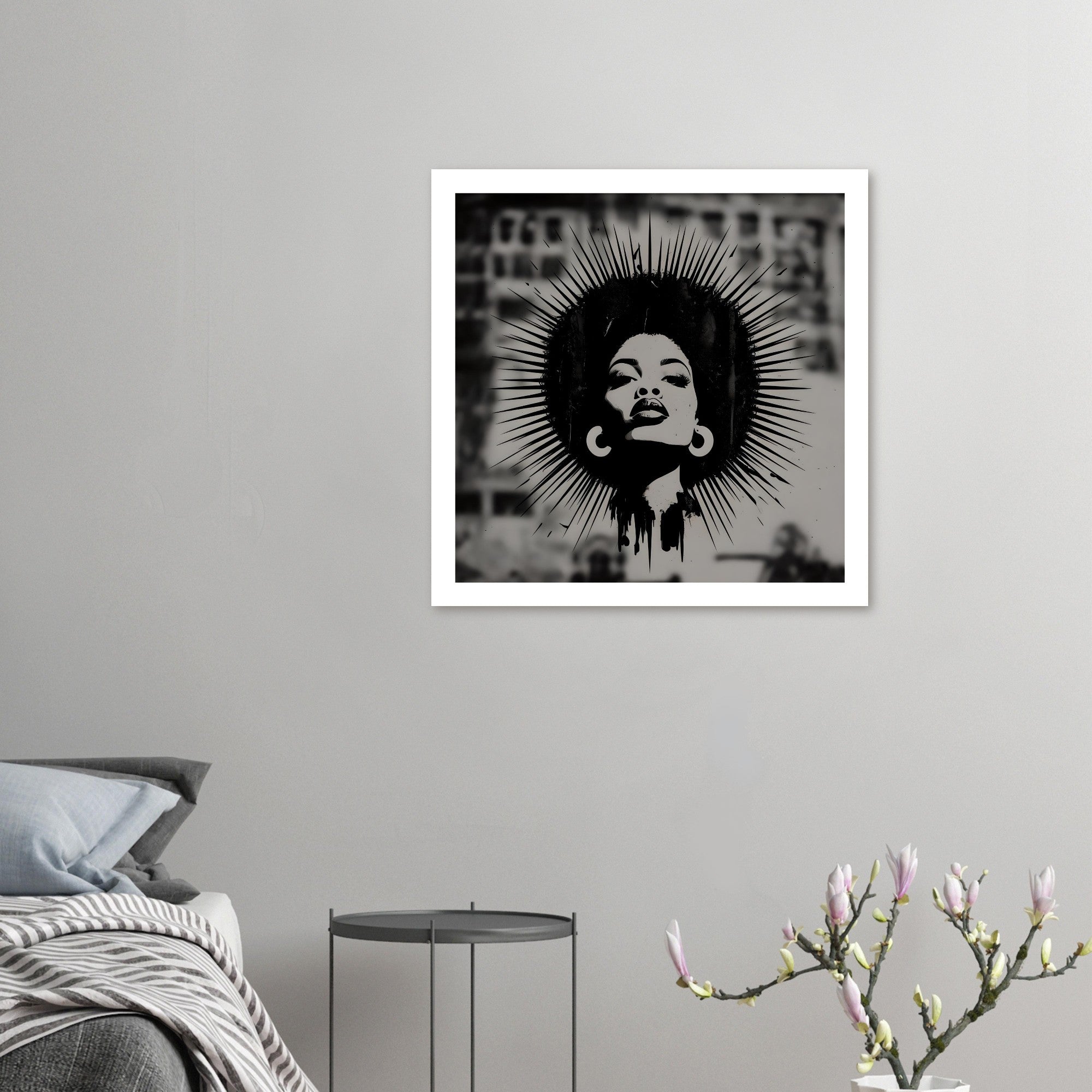 Afro Woman Silhouette Art Print – Grayscale Modern Wall Poster | Bold Feminine Decor