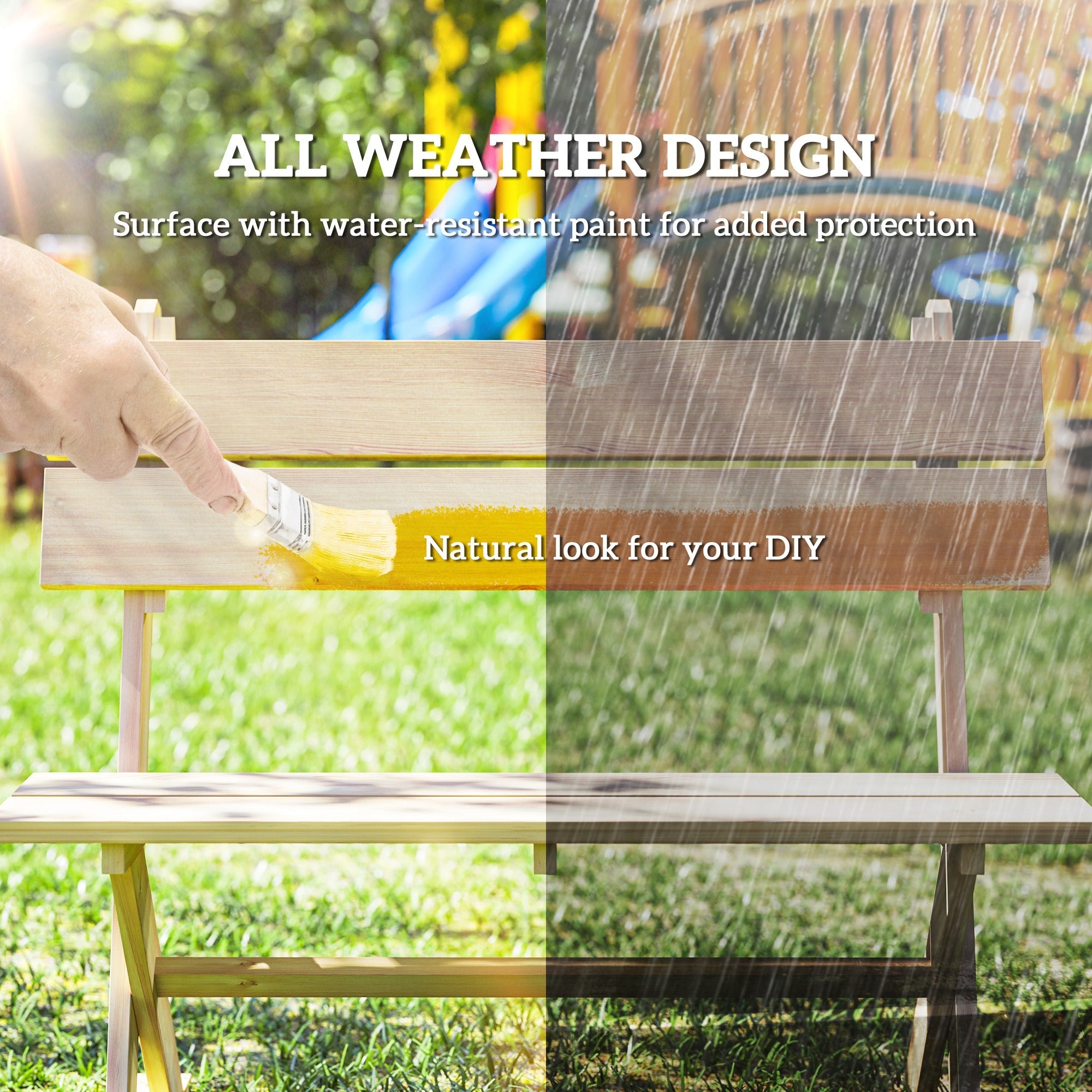 Outsunny 2 Seater Wooden Garden Bench Outdoor Loveseat with Back, Natural