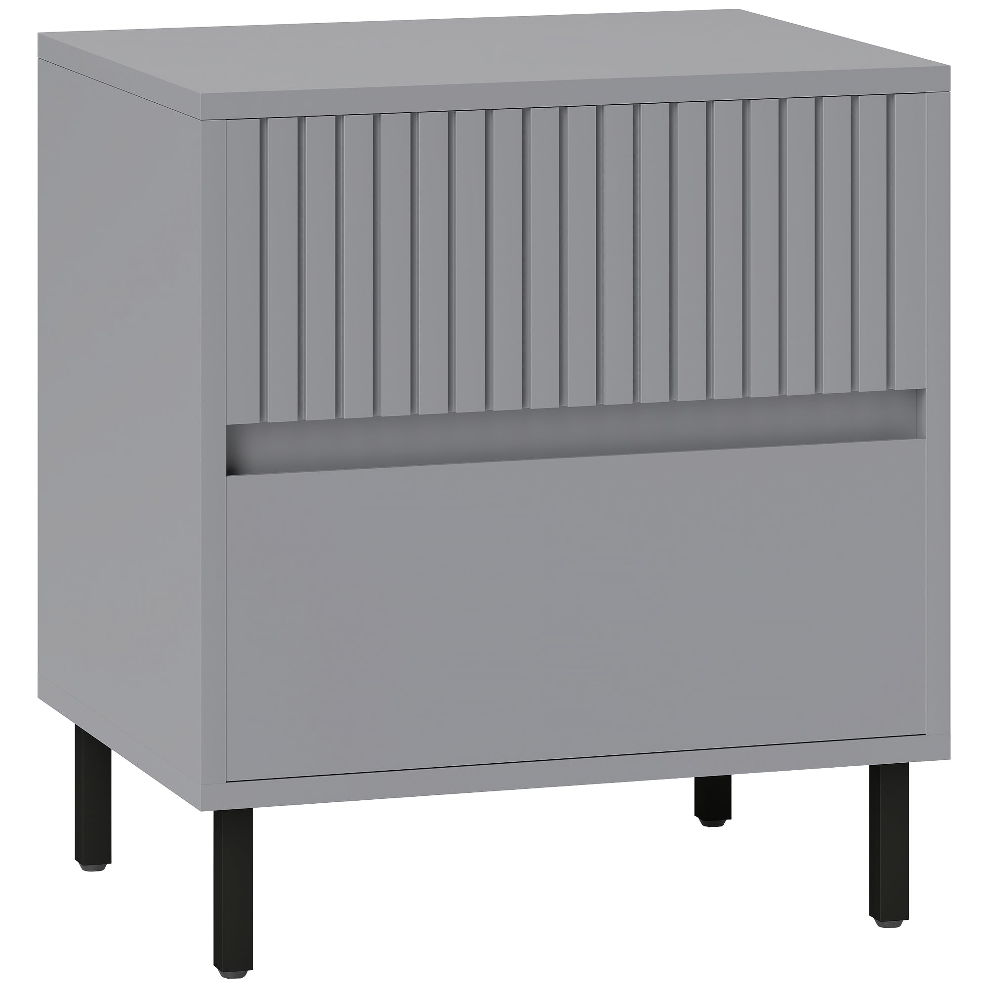 HOMCOM Bedside Table with 2 Drawers and Steel Legs for Bedroom