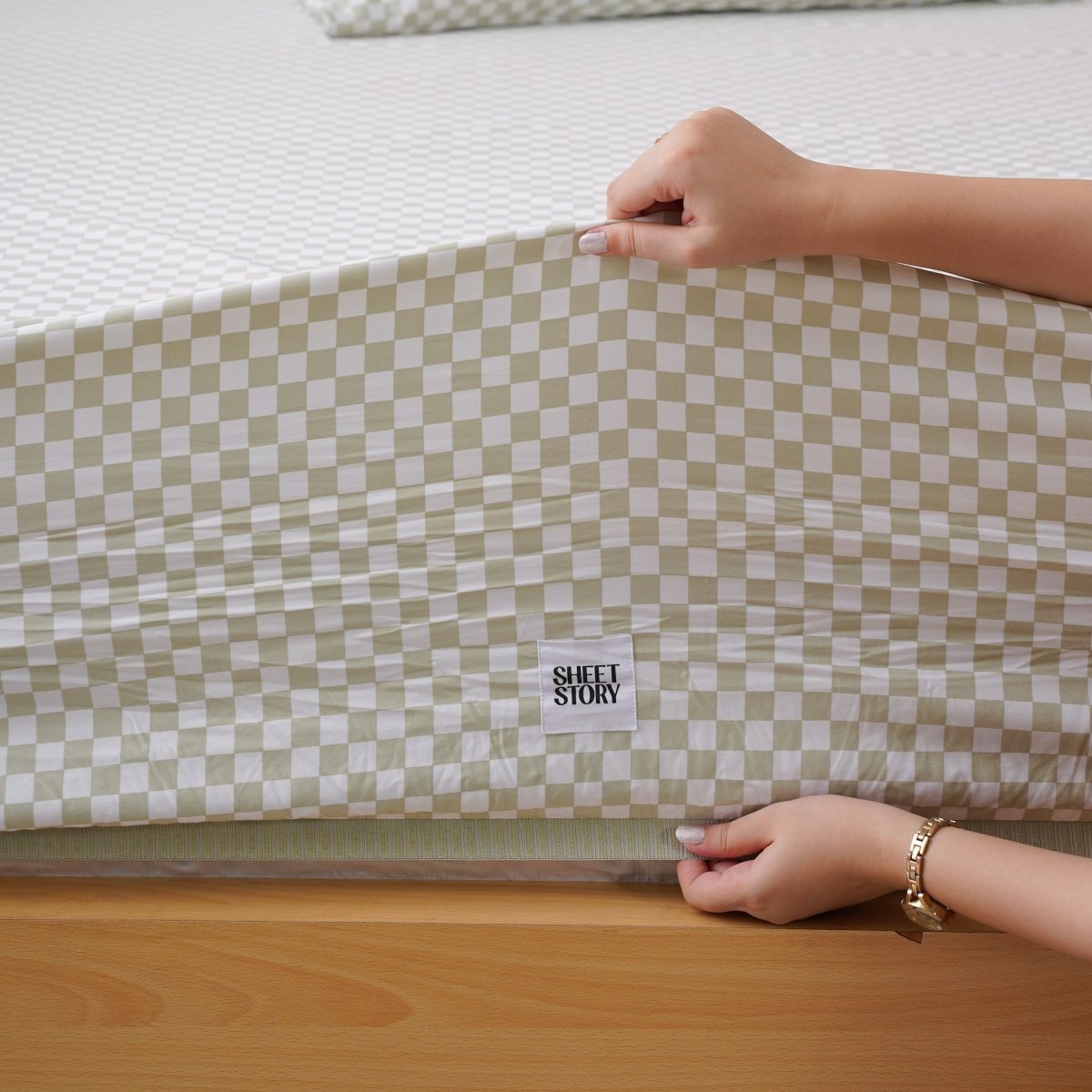 Ackly Bamboo - Sage Green Checkerboard Fitted Sheet - Zestio