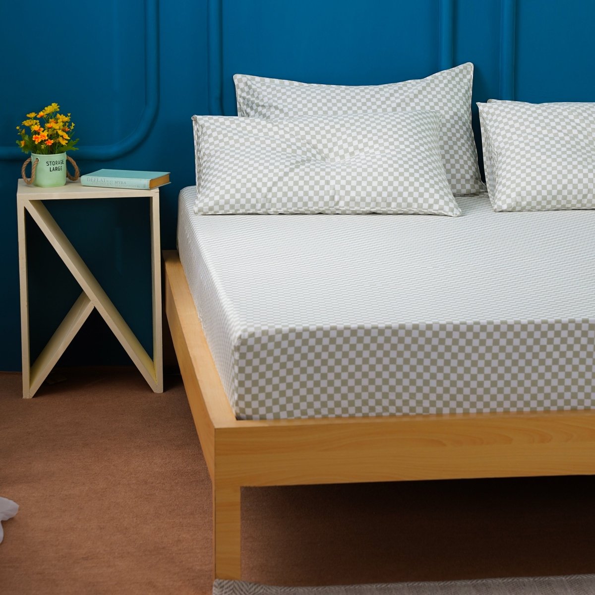 Ackly Bamboo - Sage Green Checkerboard Fitted Sheet - Zestio