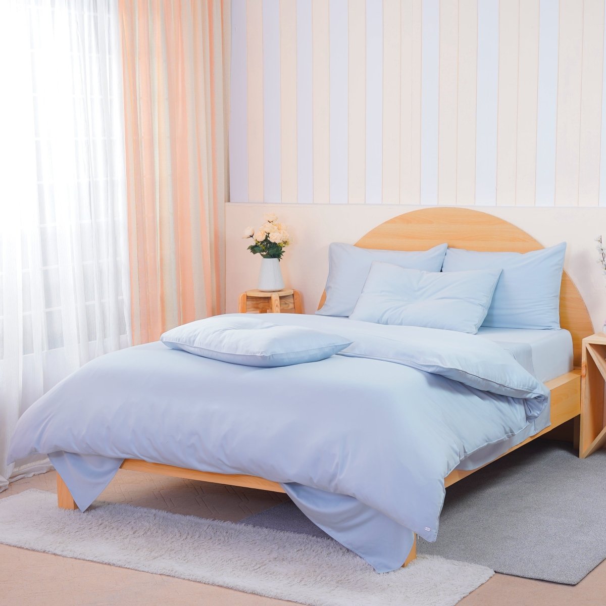 Ackly Bamboo Sky Blue Duvet Cover Set