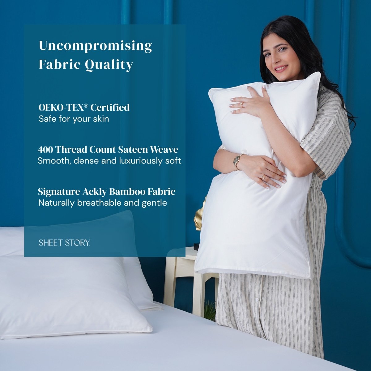 Ackly Bamboo - White Duvet Cover, Fitted Sheet & Pillowcases Set