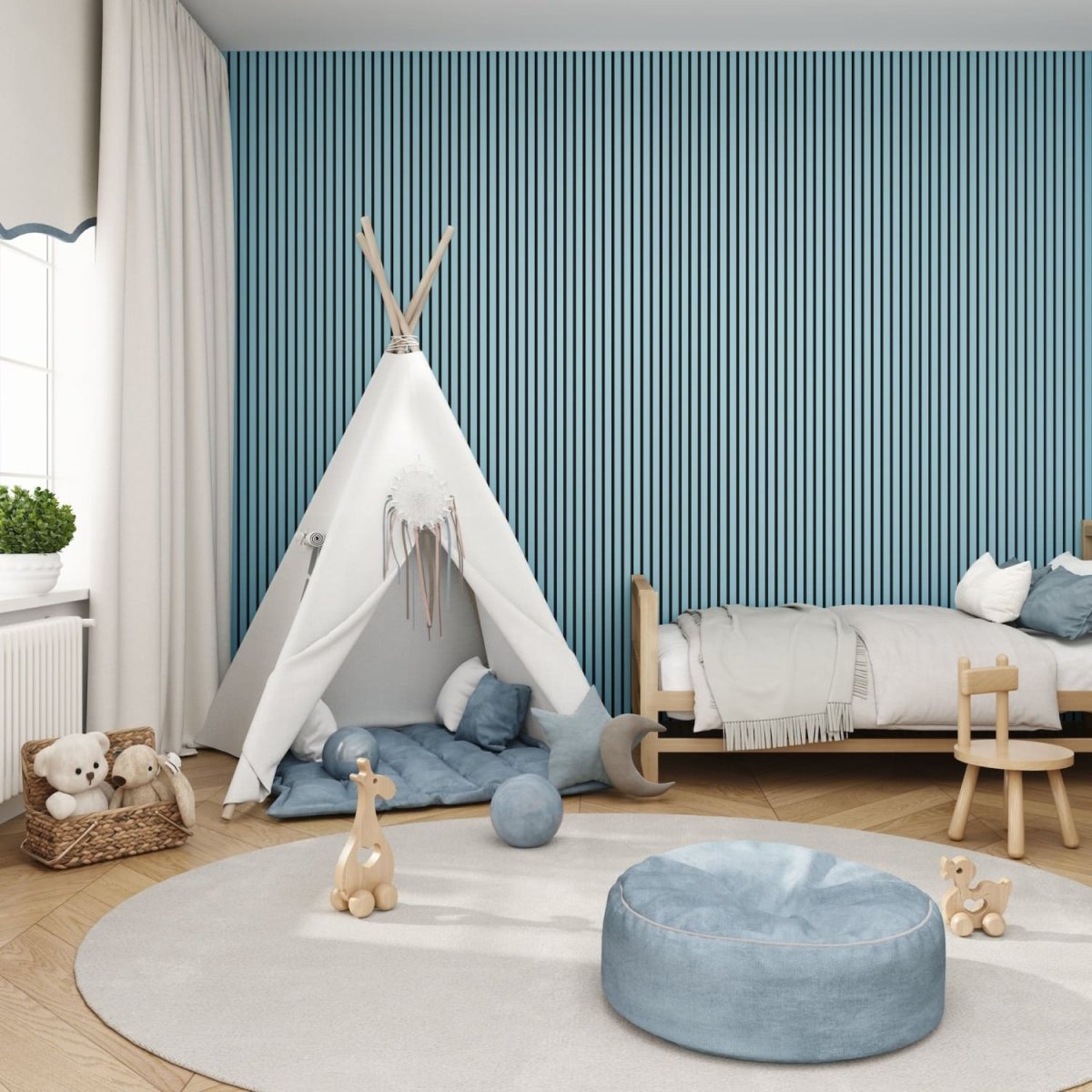 Acoustic Wall Panels in Baby Blue with Black Backing - Zestio