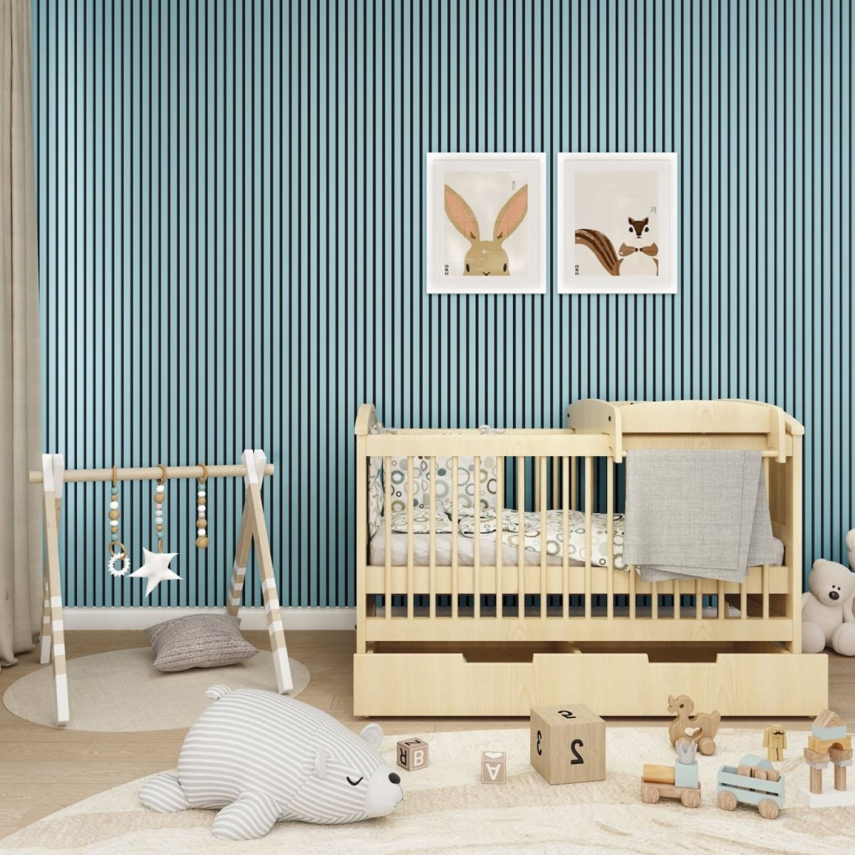 Acoustic Wall Panels in Baby Blue with Black Backing - Zestio
