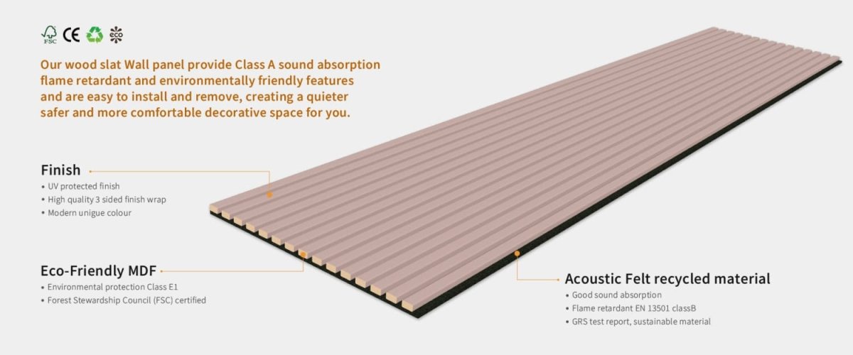 Acoustic Wall Panels in Dusky Pink with Black Backing - Zestio
