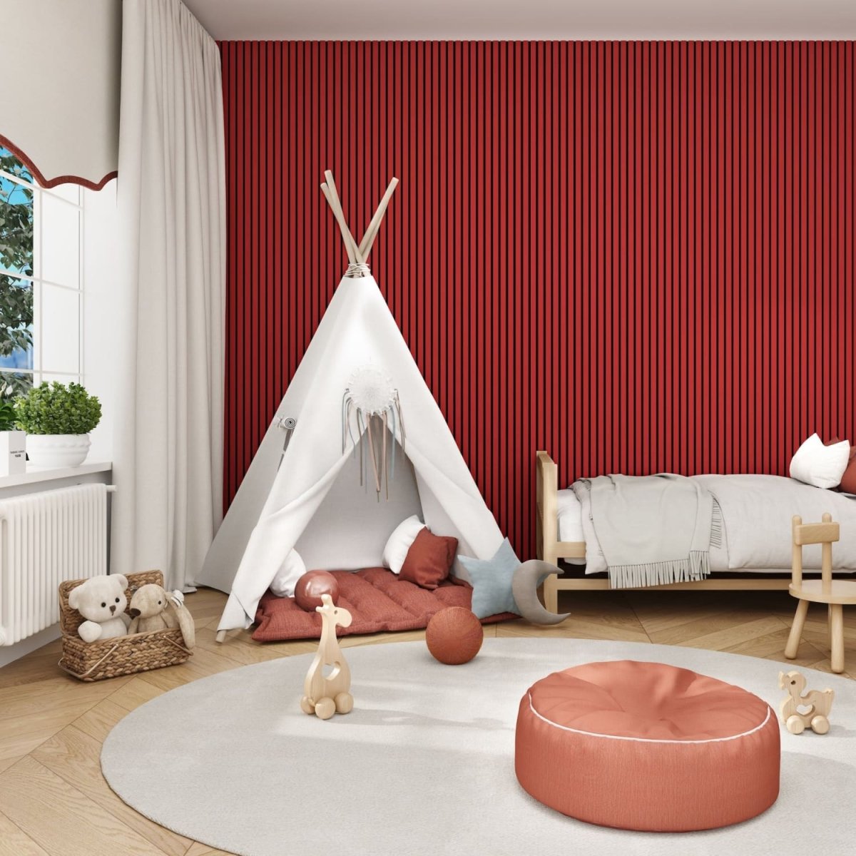 Acoustic Wall Panels in Red Wonder with Black Backing - Zestio