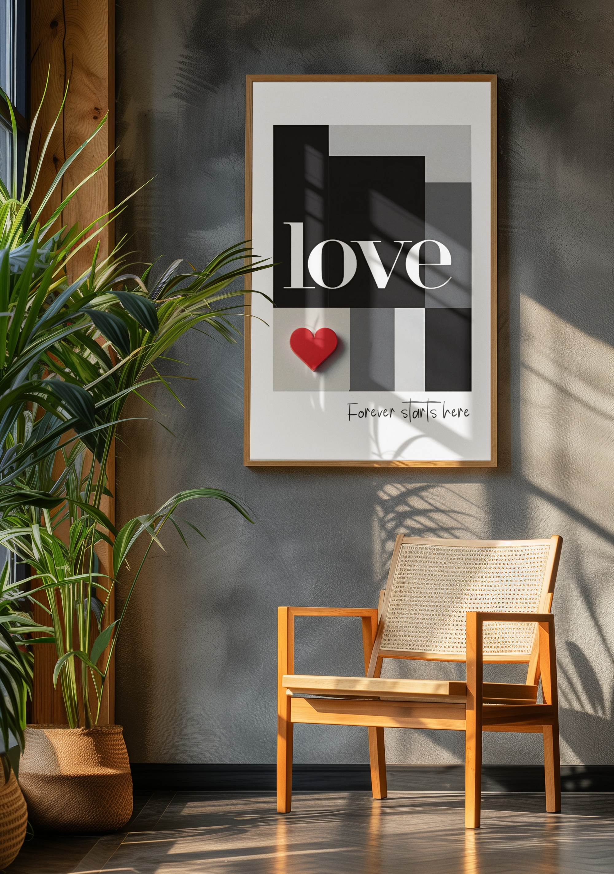Forever Starts Here Love Poster – Minimalist Romantic Wall Art, Wedding Gift Print, Modern Couple Decor, Anniversary Typography Art