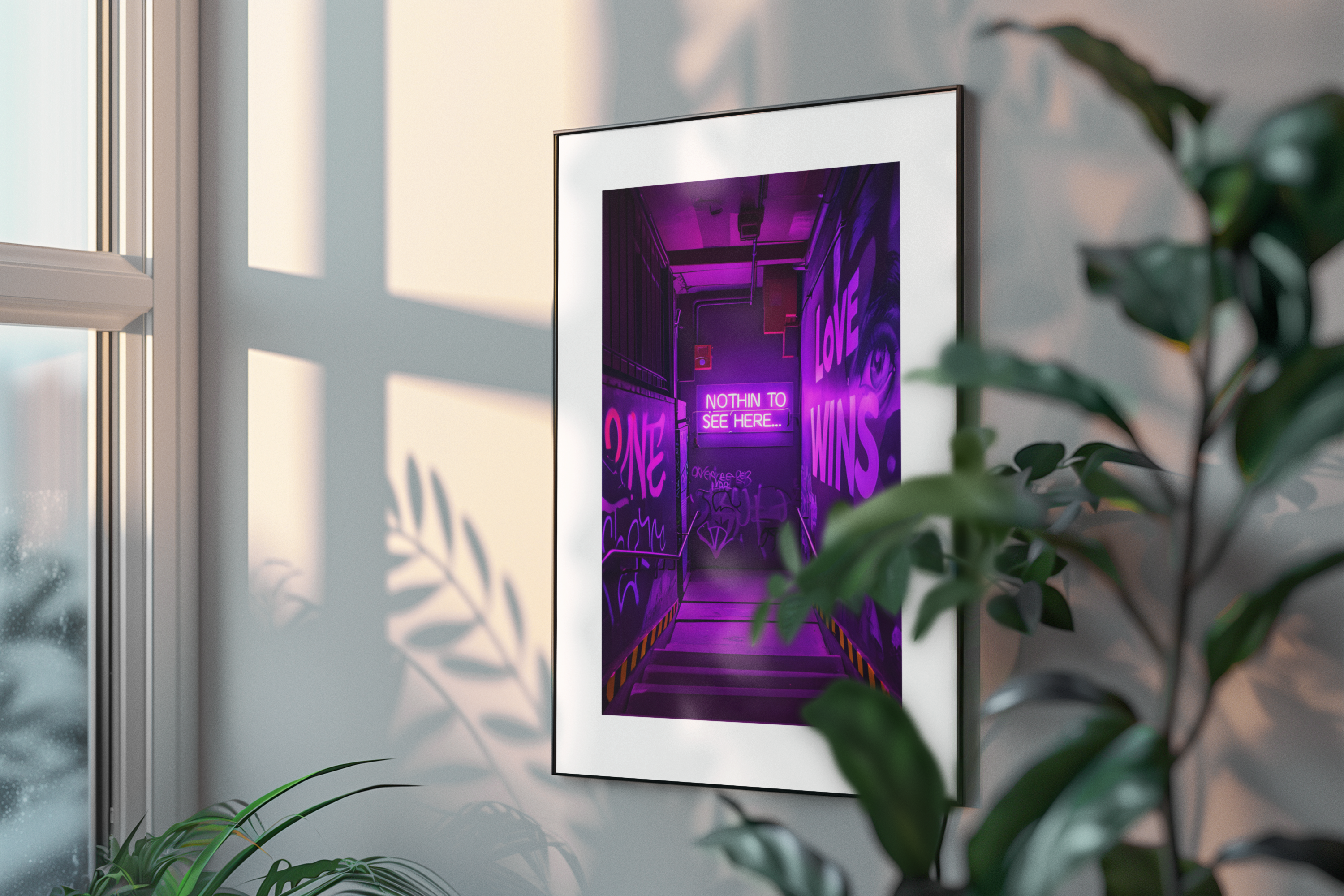 Neon Alleyway Graffiti Art Poster - Bold Urban Wall Art for Modern Spaces
