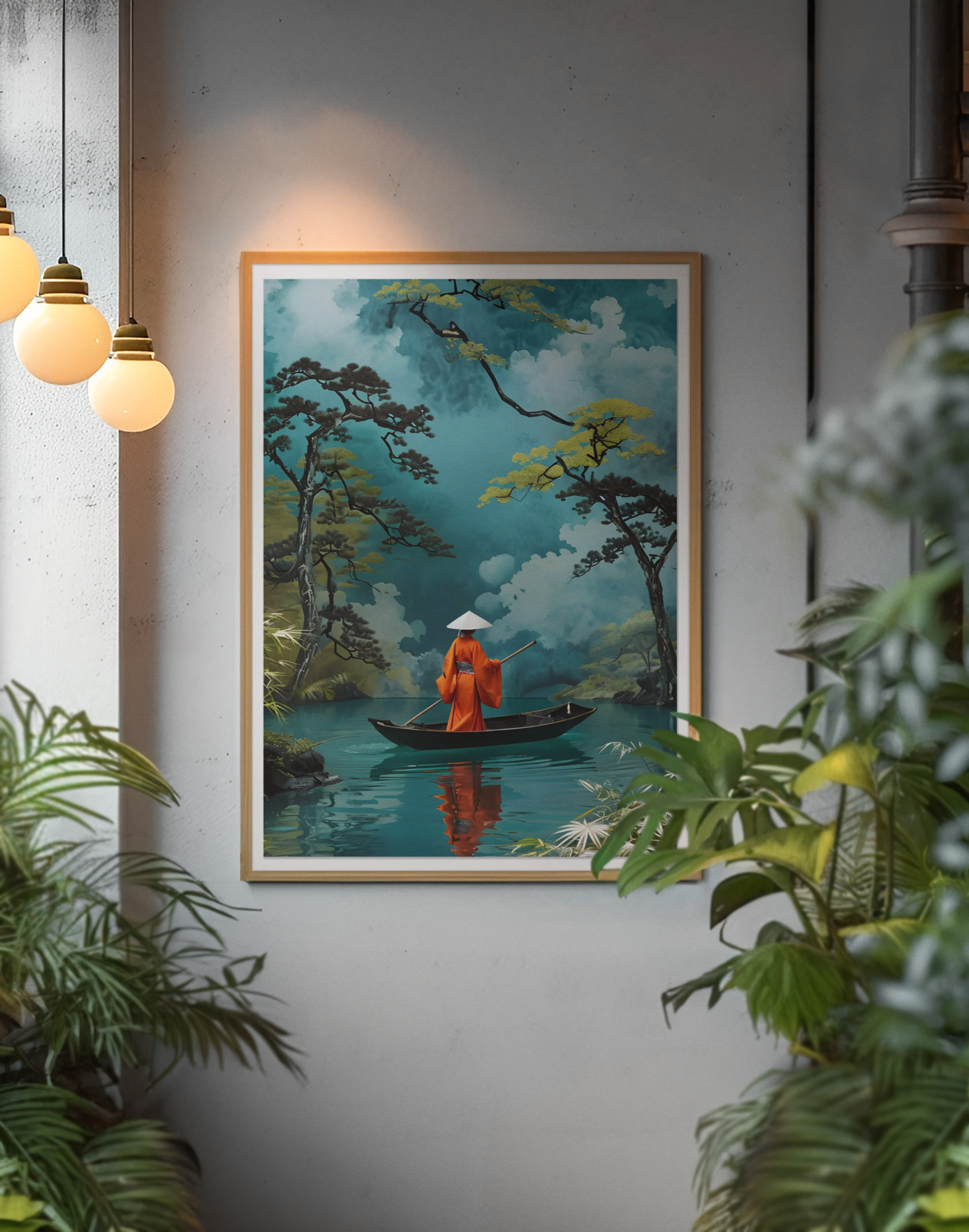 Serene Kimono Art Print – Traditional Japanese Poster | Turquoise Water Design