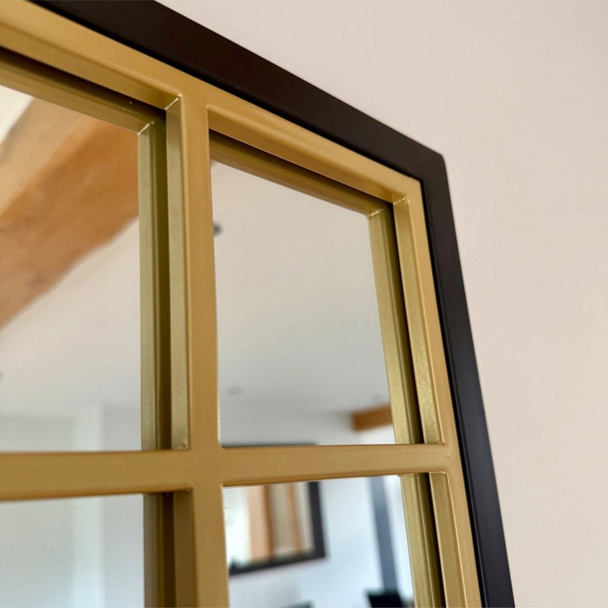 Aimi - Full Length Black & Gold Metal Rectangle Window Mirror - 180cm x 105cm. - Zestio