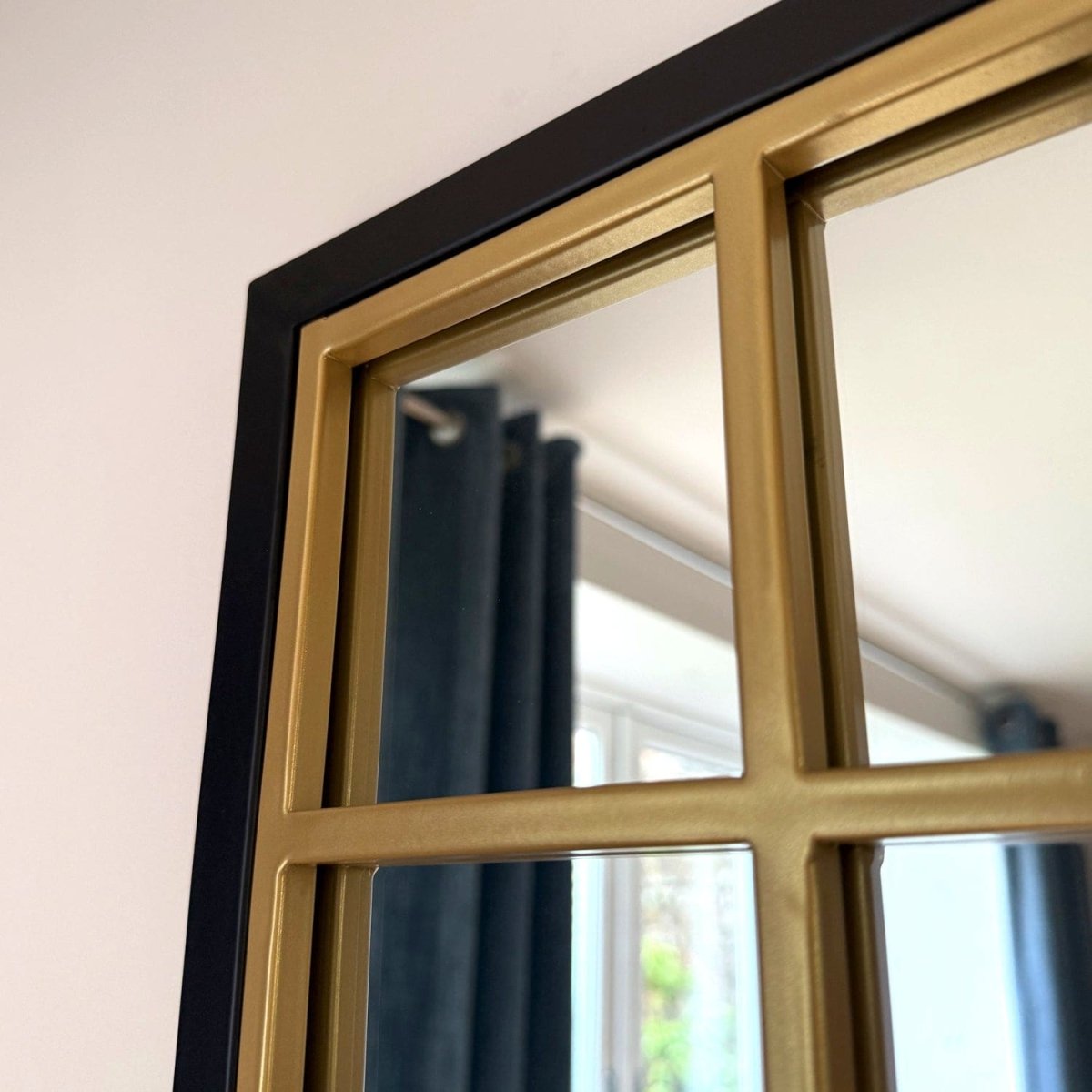 Aimi - Full Length Black & Gold Metal Rectangle Window Mirror - 180cm x 105cm. - Zestio