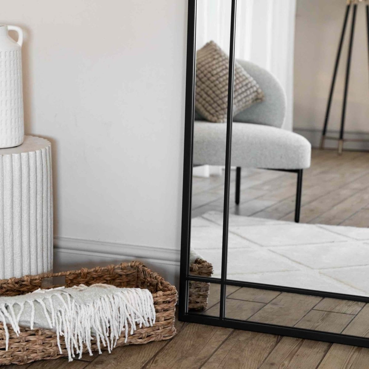 Aimi - Full Length Black Metal Rectangle Window Mirror - 200cm x 120cm - Zestio