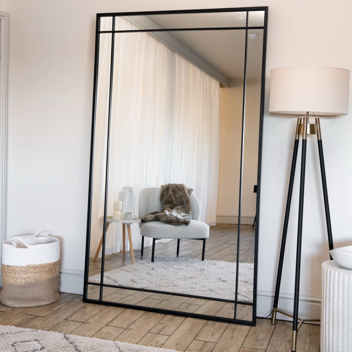 Aimi - Full Length Black Metal Rectangle Window Mirror - 200cm x 120cm - Zestio