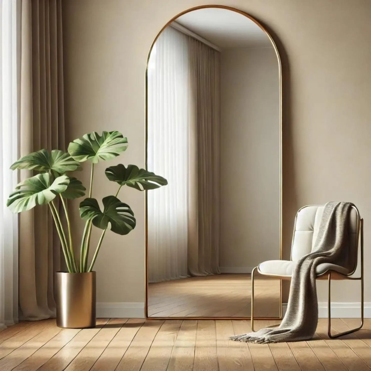 Akiko - Full Length Gold Metal Arched Mirror - 160cm x 60cm - Zestio
