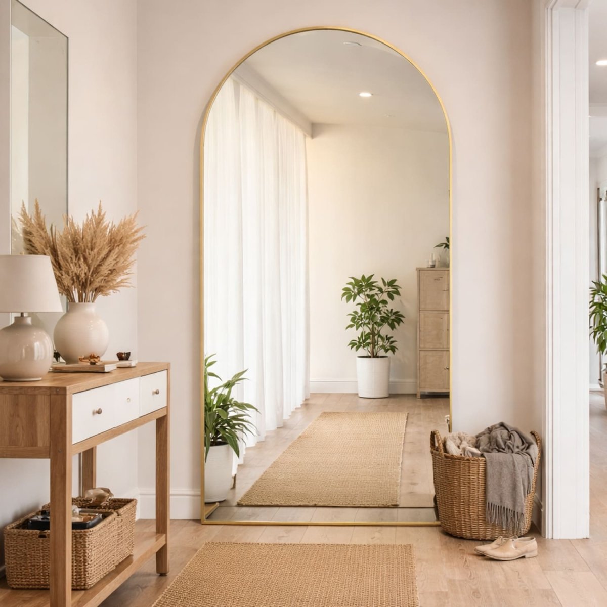 Akiko - Full Length Gold Metal Arched Mirror - 180cm x 90cm - Zestio