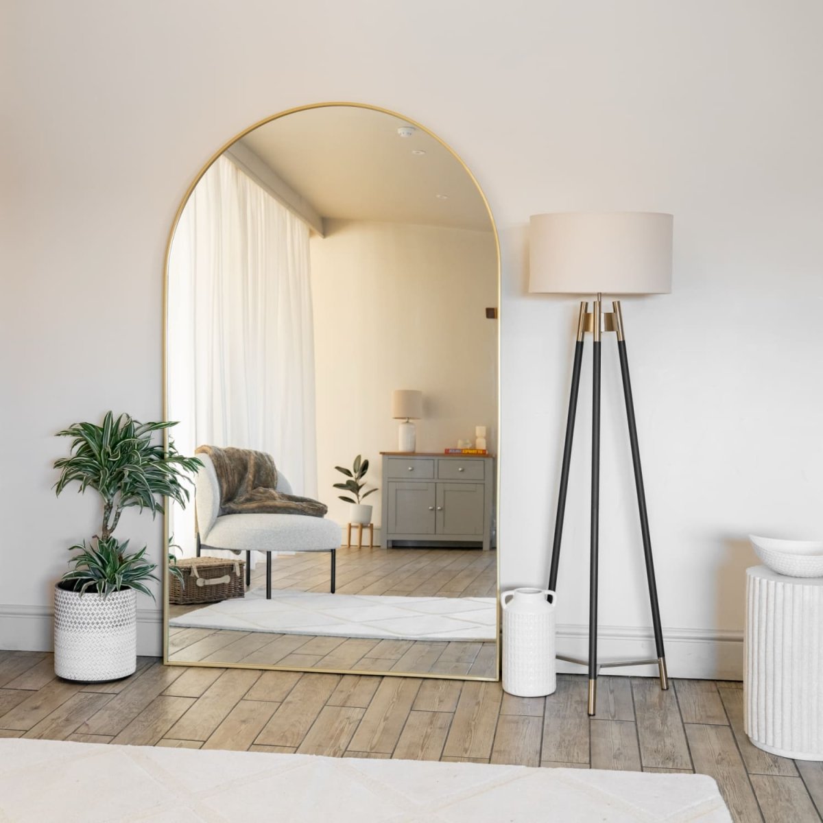Akiko - Full Length Gold Metal Arched Mirror - 200cm x 120cm - Zestio