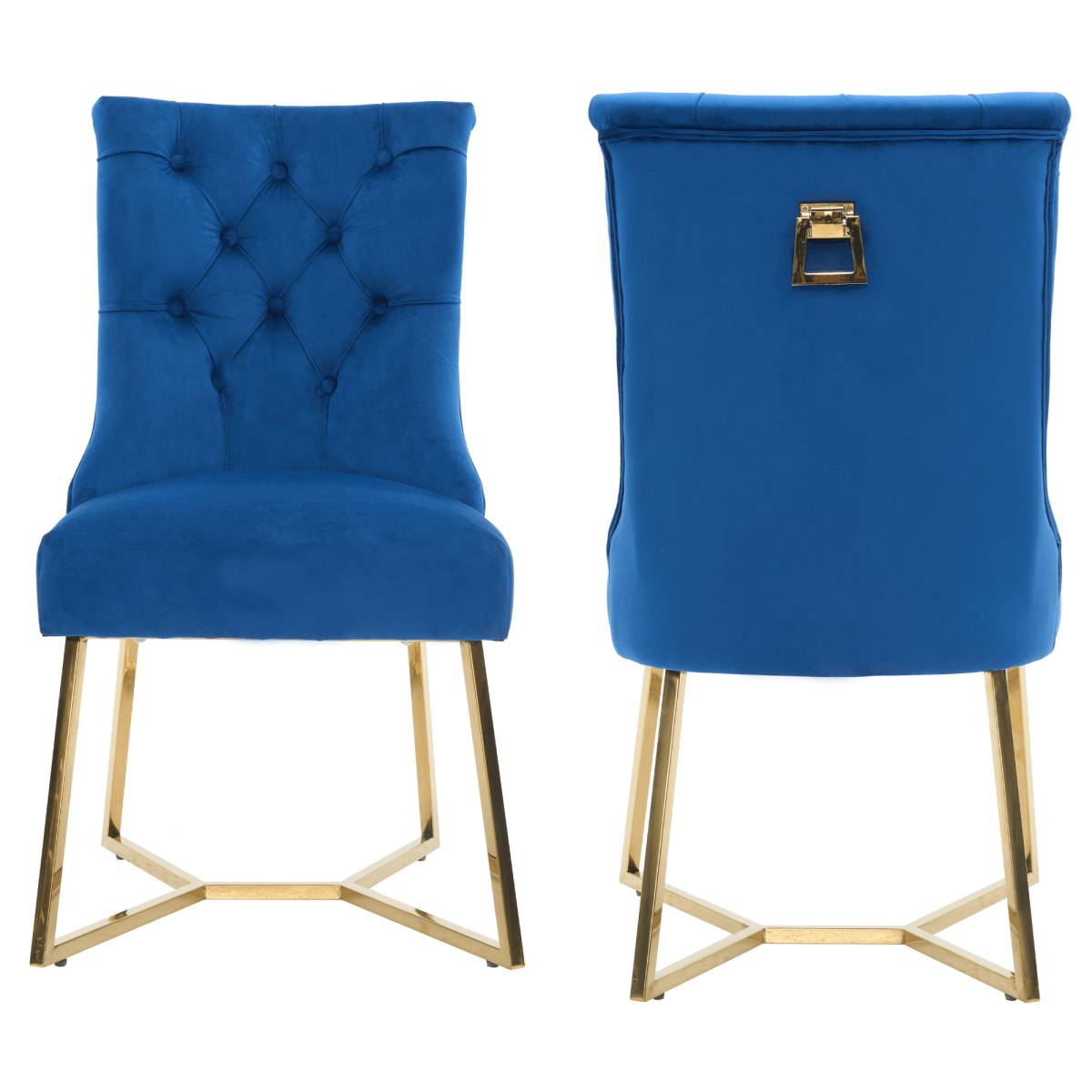 Ambra Velvet Dining Chair – Tufted Luxury Accent with Gold Legs & Ring Pull - Zestio