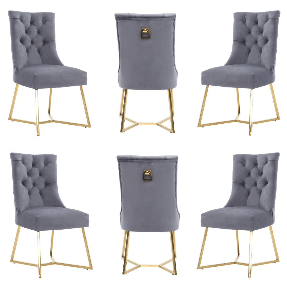 Ambra Velvet Dining Chair – Tufted Luxury Accent with Gold Legs & Ring Pull - Zestio