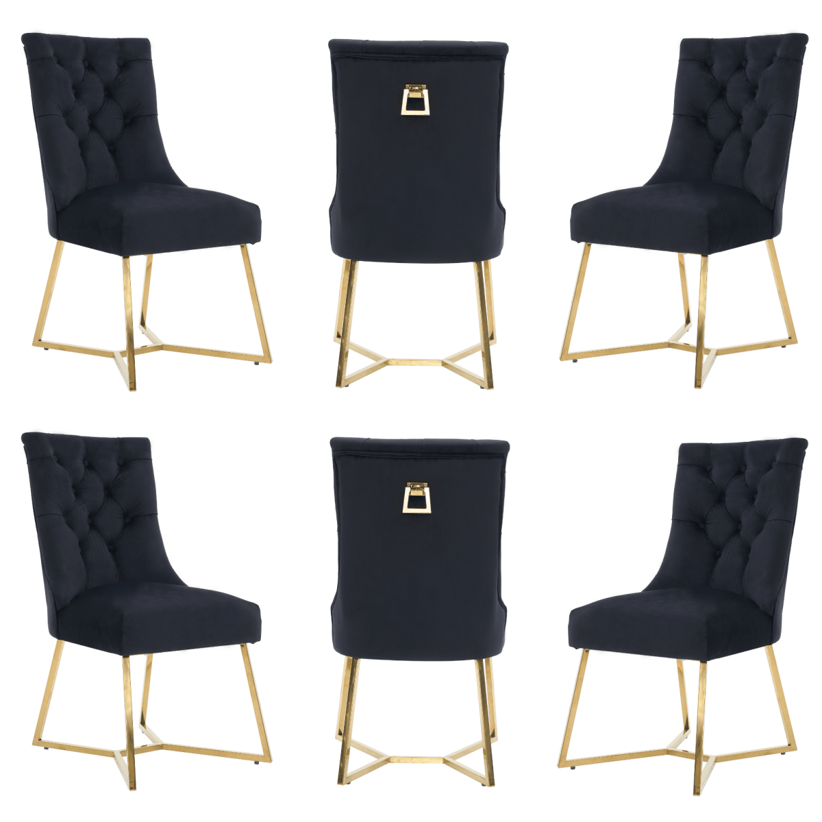 Ambra Velvet Dining Chair – Tufted Luxury Accent with Gold Legs & Ring Pull - Zestio