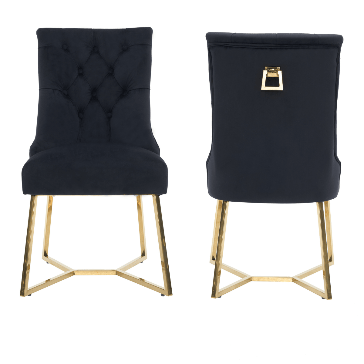 Ambra Velvet Dining Chair – Tufted Luxury Accent with Gold Legs & Ring Pull - Zestio