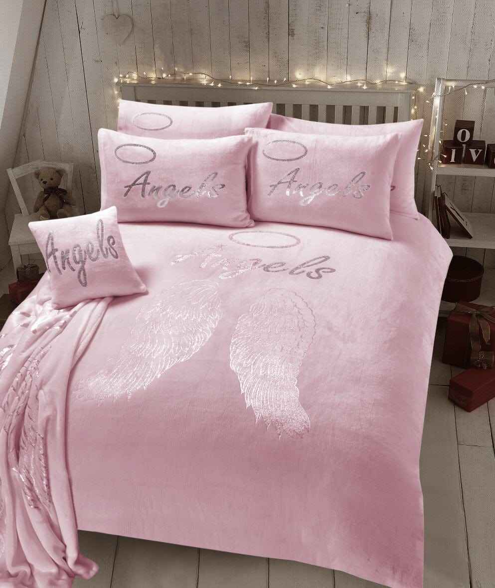 OLIVIA ROCCO Angel Wings Teddy Fleece Duvet Set Pink White Grey Super Soft Faux Fur Bedding For Cozy Bedrooms All Season Warmth