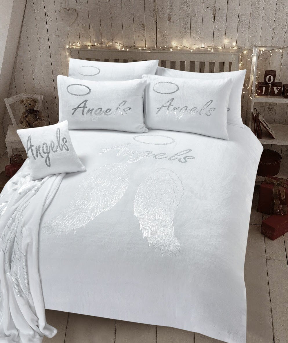 OLIVIA ROCCO Angel Wings Teddy Fleece Duvet Set Pink White Grey Super Soft Faux Fur Bedding For Cozy Bedrooms All Season Warmth